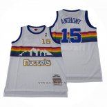 Camiseta Denver Nuggets Carmelo Anthony NO 15 Mitchell & Ness 2003-04 Blanco